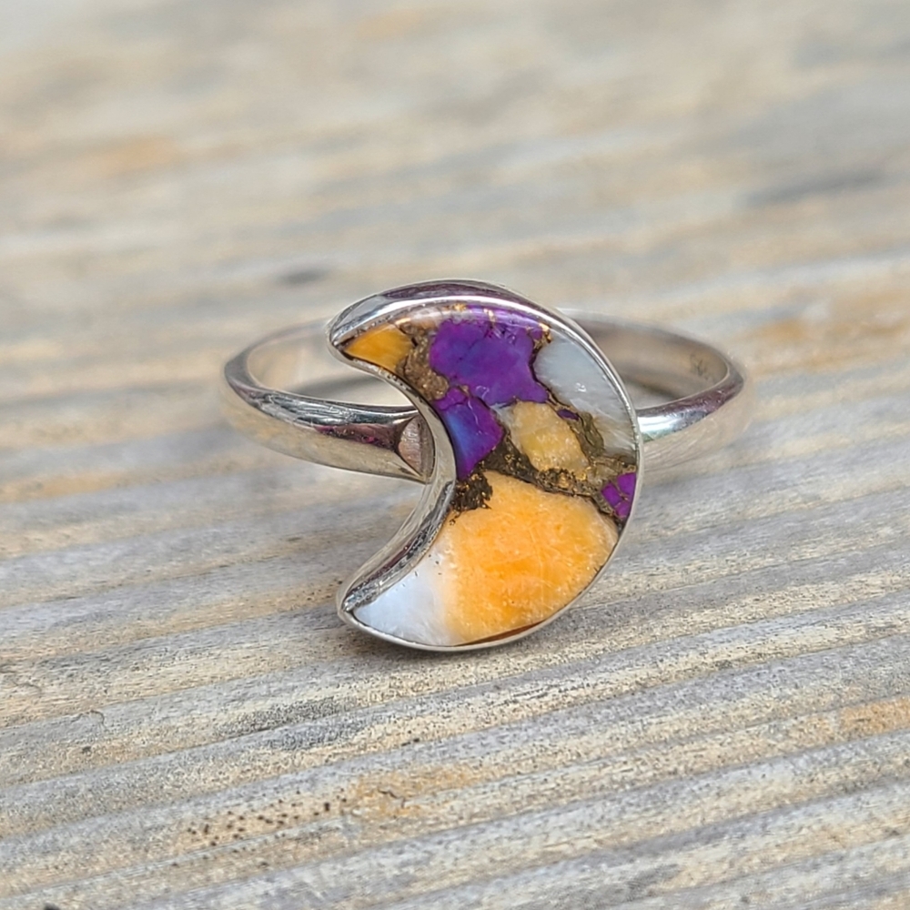 Moon - Spiny Oyster & Arizona Turquoise 925 Ring